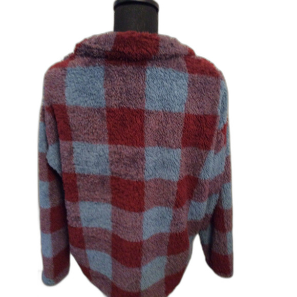 Eddie Bauer Pullover Plush Soft Maroon Blue Partial Zip Jacket Check Size XL - Picture 3 of 3